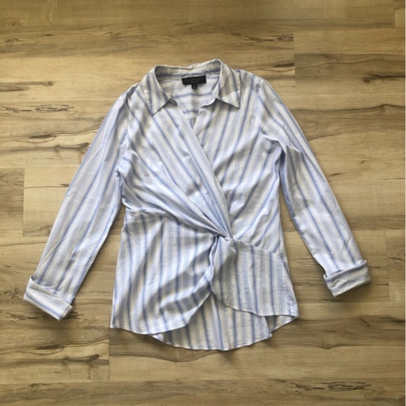 Laundry by Shelli Segal Blue Striped V-Neck Blouse - Picture 6 of 8